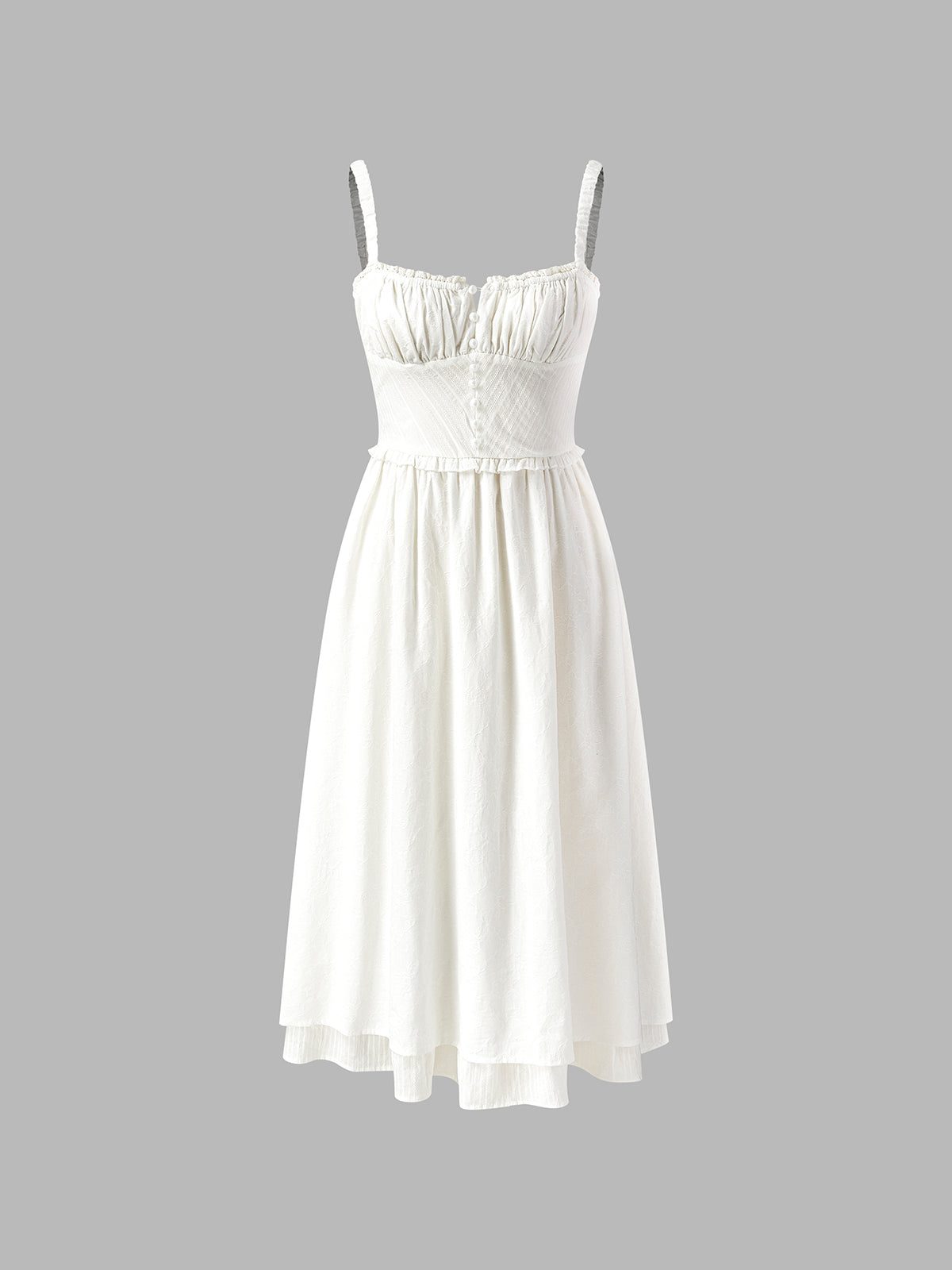 Damen ärmelloses Midi Kleid mit Knopfleiste und Rüschensaum