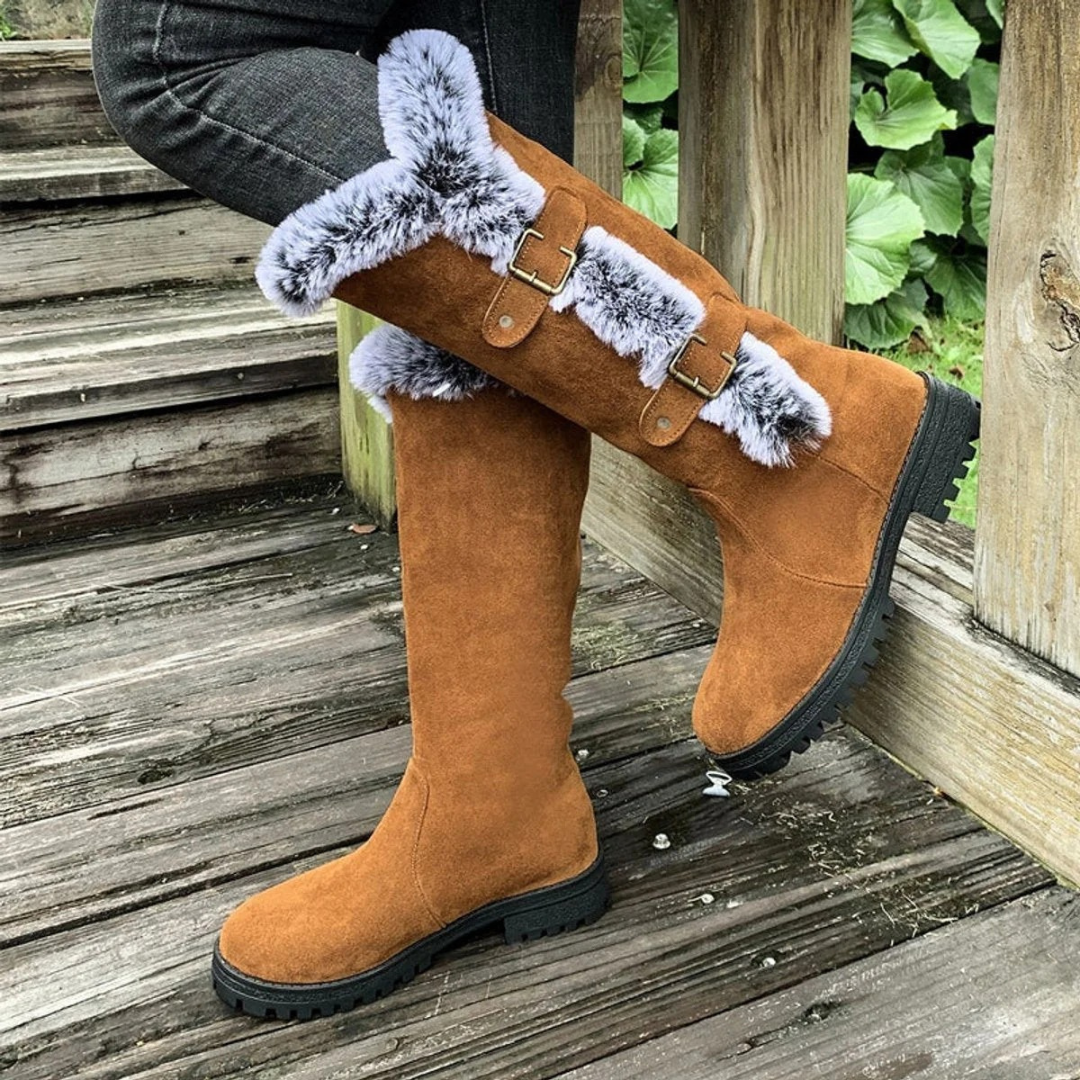 Valentina | Damen Orthopädische Gefütterte Stiefel mit Fell Detail und Schnallen