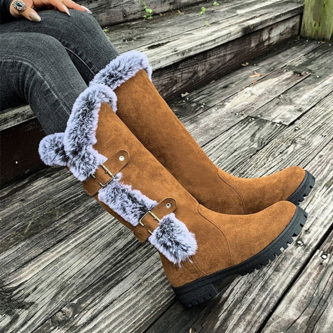 Valentina | Damen Orthopädische Gefütterte Stiefel mit Fell Detail und Schnallen