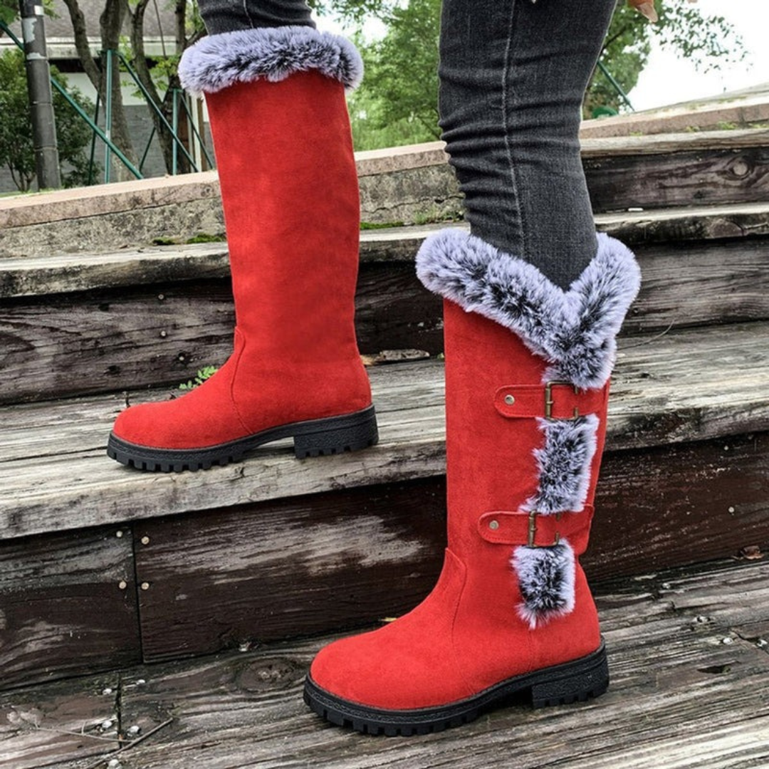 Valentina | Damen Orthopädische Gefütterte Stiefel mit Fell Detail und Schnallen