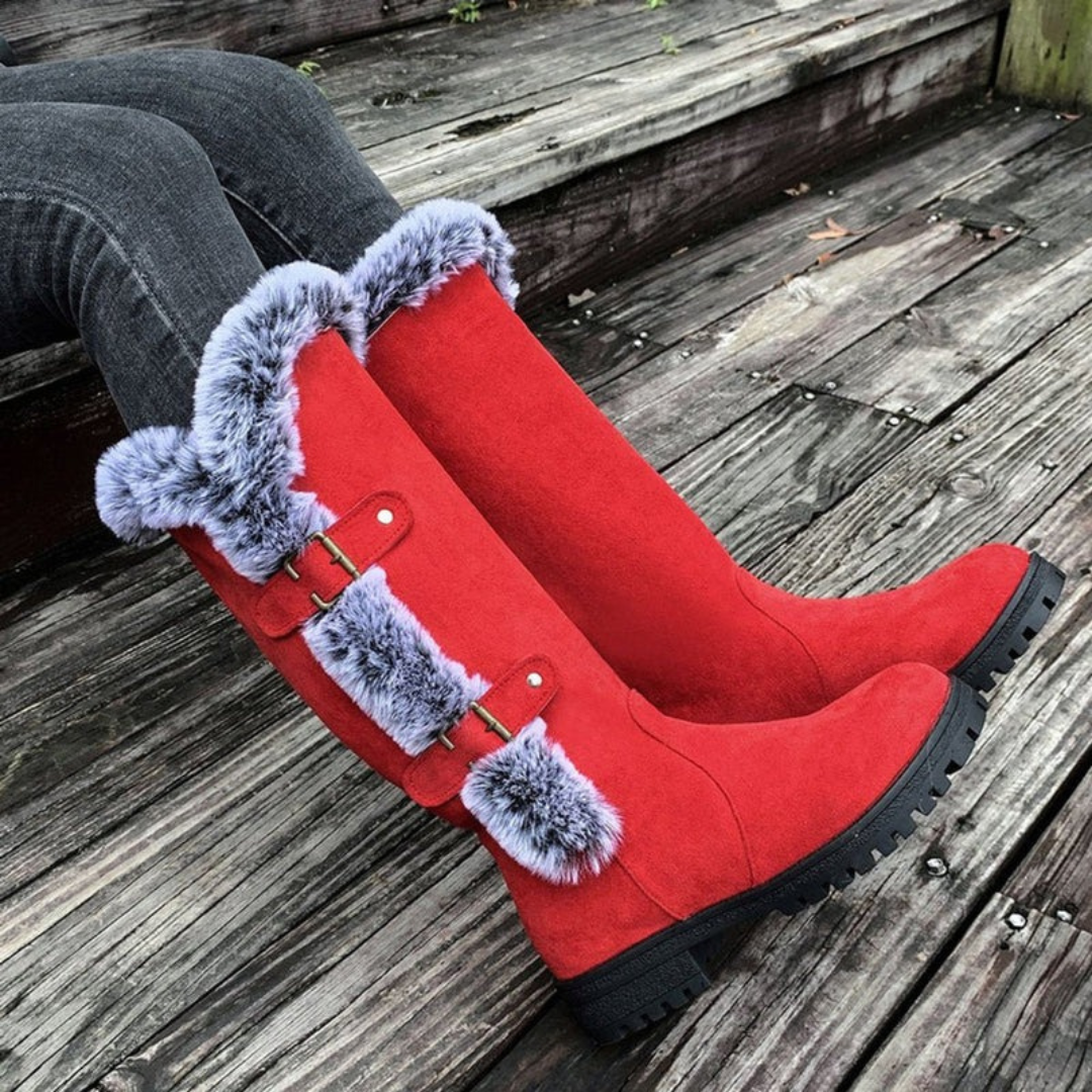 Valentina | Damen Orthopädische Gefütterte Stiefel mit Fell Detail und Schnallen