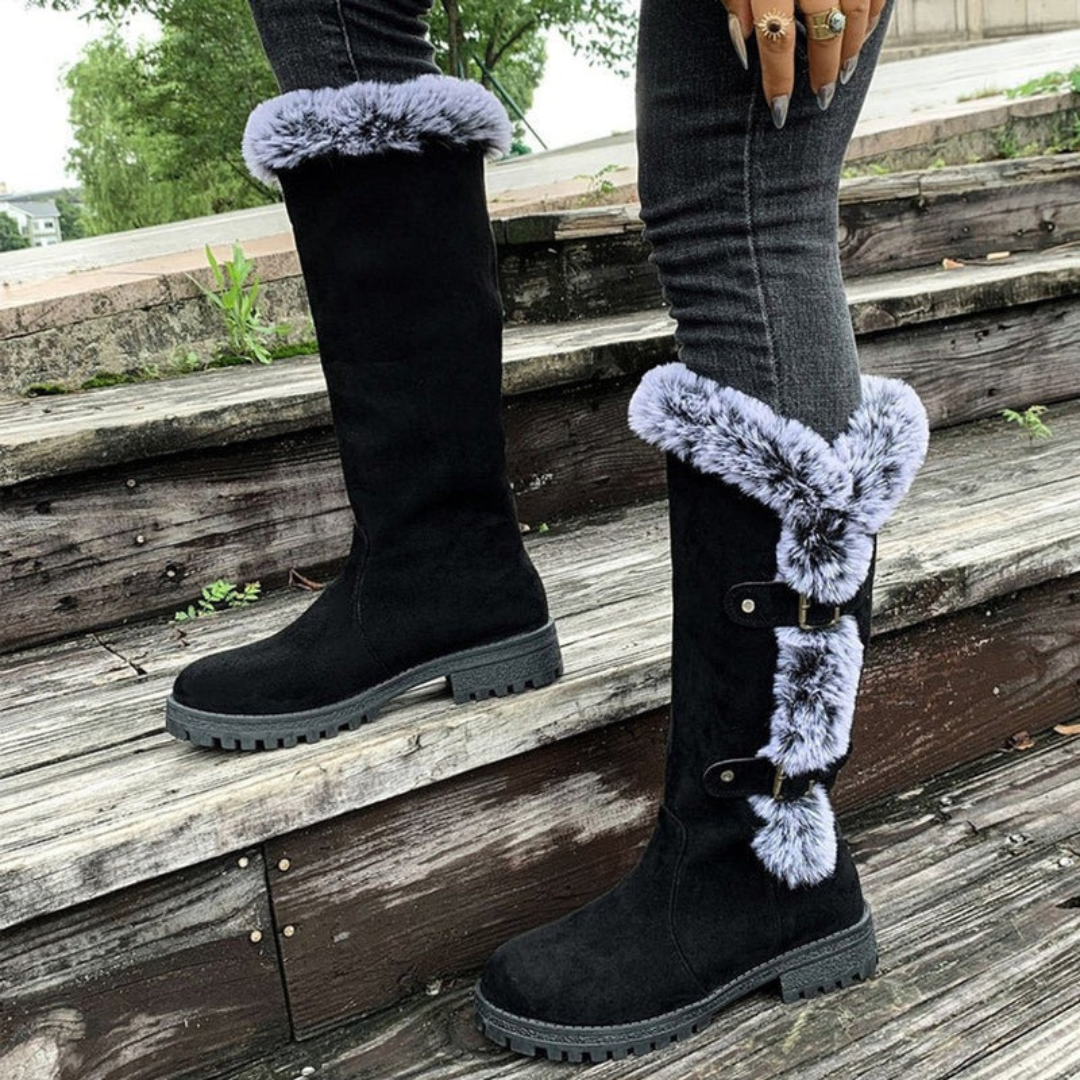 Valentina | Damen Orthopädische Gefütterte Stiefel mit Fell Detail und Schnallen