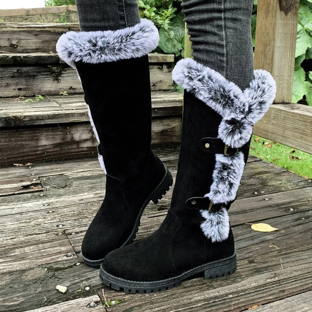 Valentina | Damen Orthopädische Gefütterte Stiefel mit Fell Detail und Schnallen