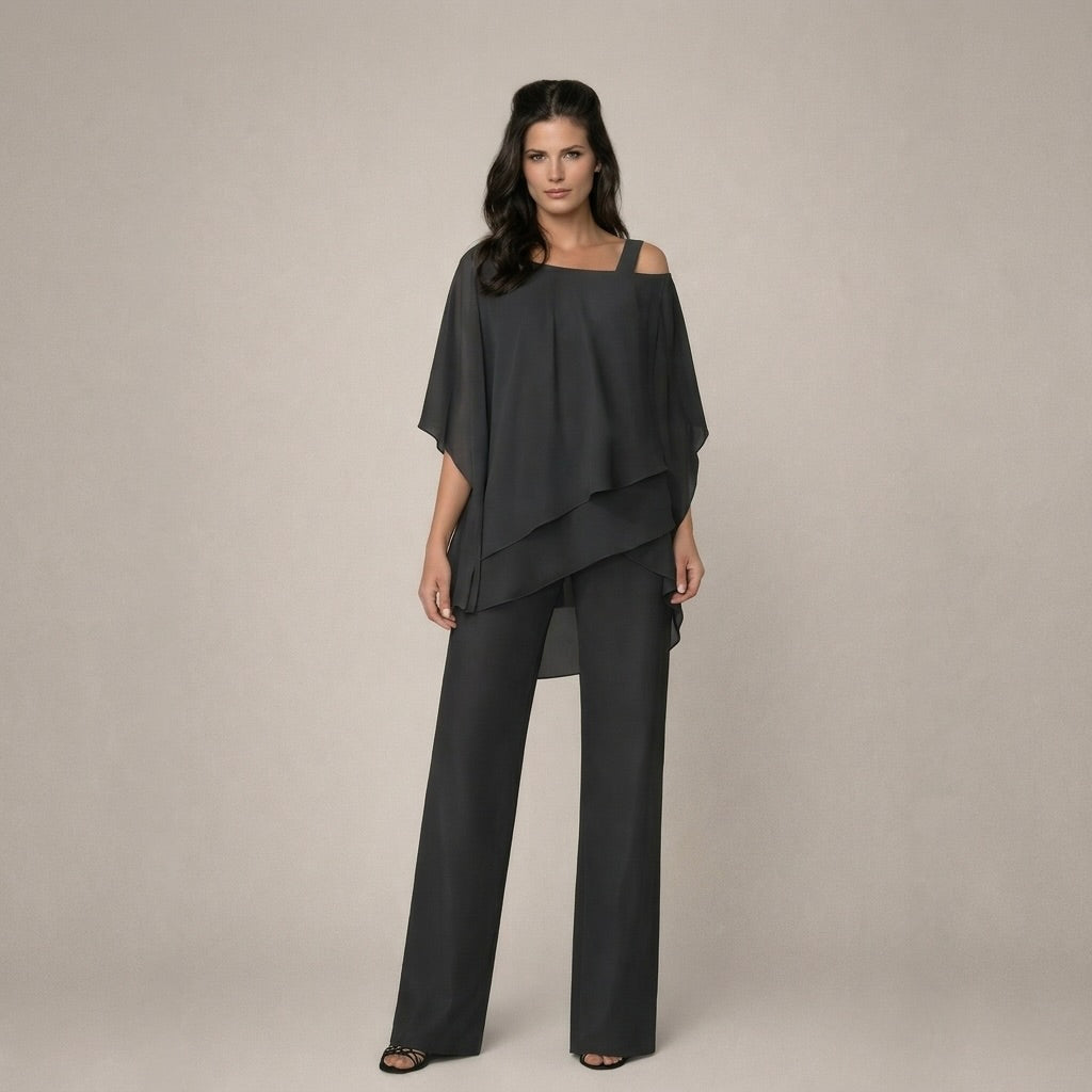 Valeria | Damen Asymmetrisches Oberteil Wide Leg Hosen Set