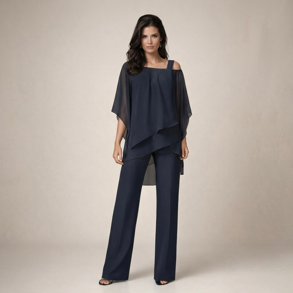 Valeria | Damen Asymmetrisches Oberteil Wide Leg Hosen Set