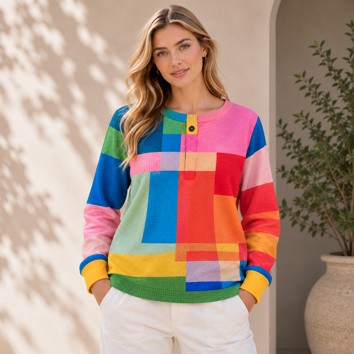 Vanessa | Damen Pullover mit Farben und Knöpfen