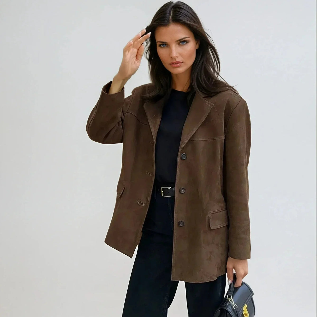 Cornelia | Damen Braune Wildleder Blazerjacke Taschen – Wildleder Blazer Braun 2026