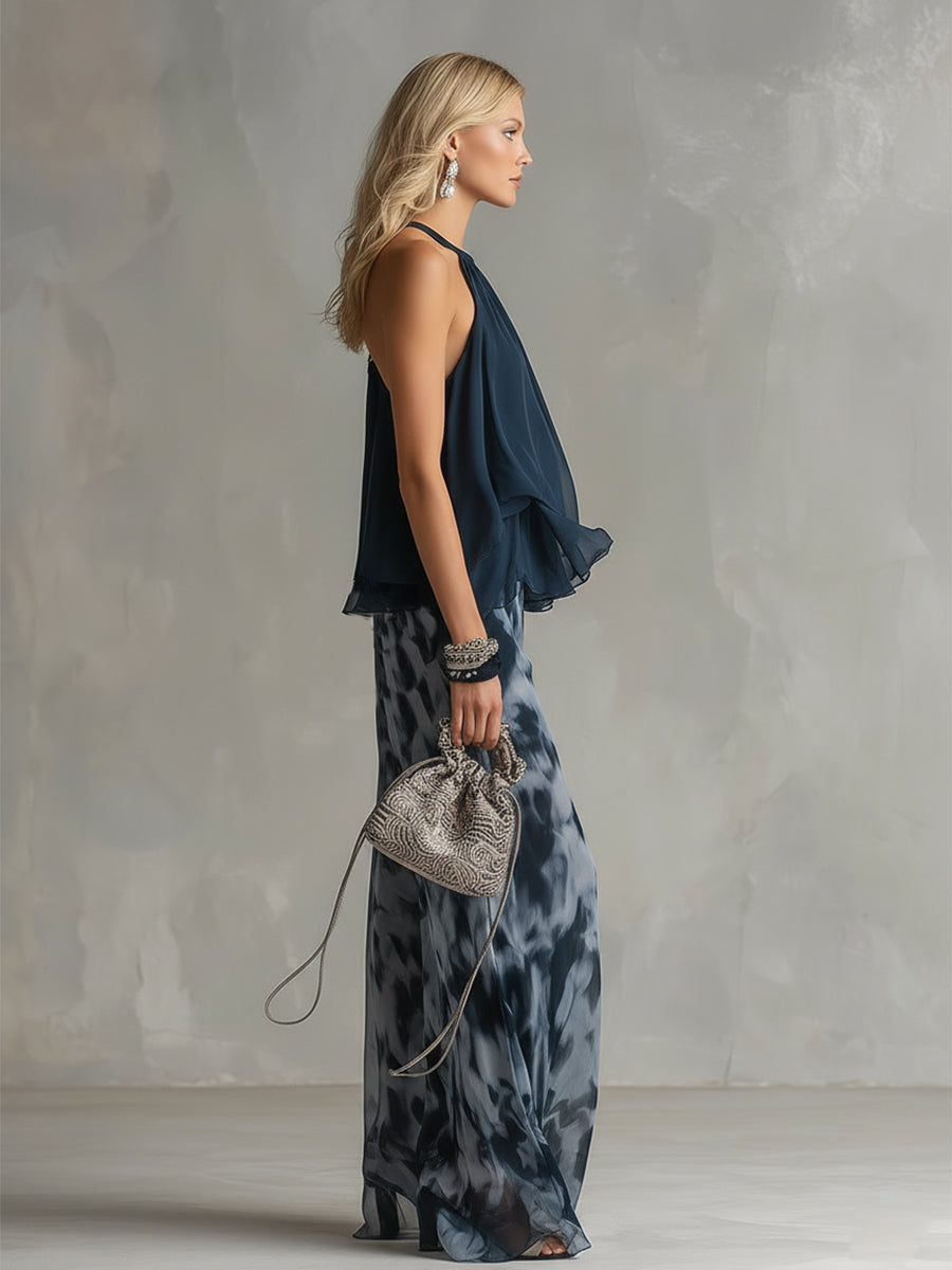 Viviana | Damen Neckholder Top mit Weiter Hose Set