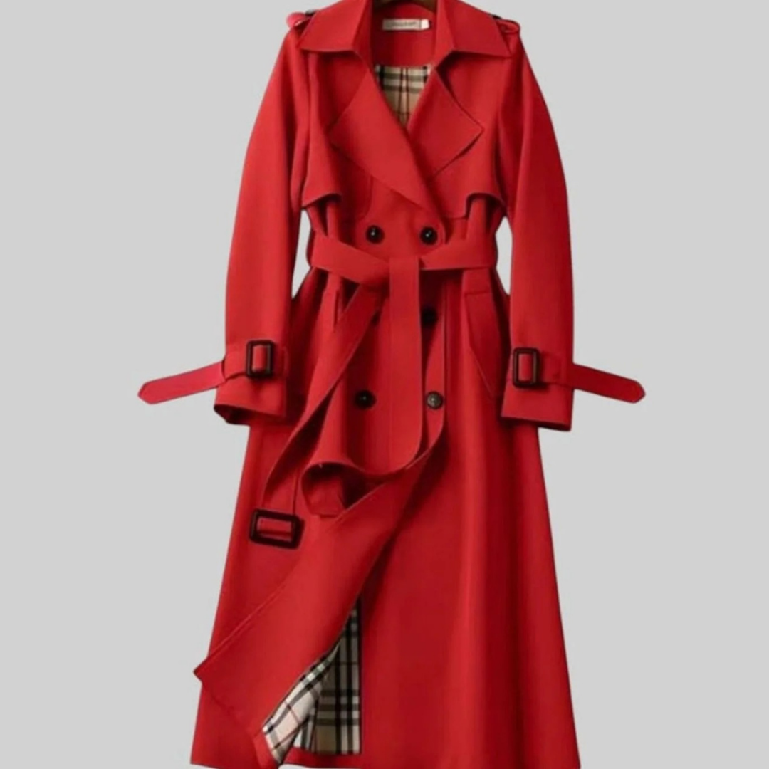 Viviane | Damen Trenchcoat mit Gürtel, Knöpfen und Karomuster
