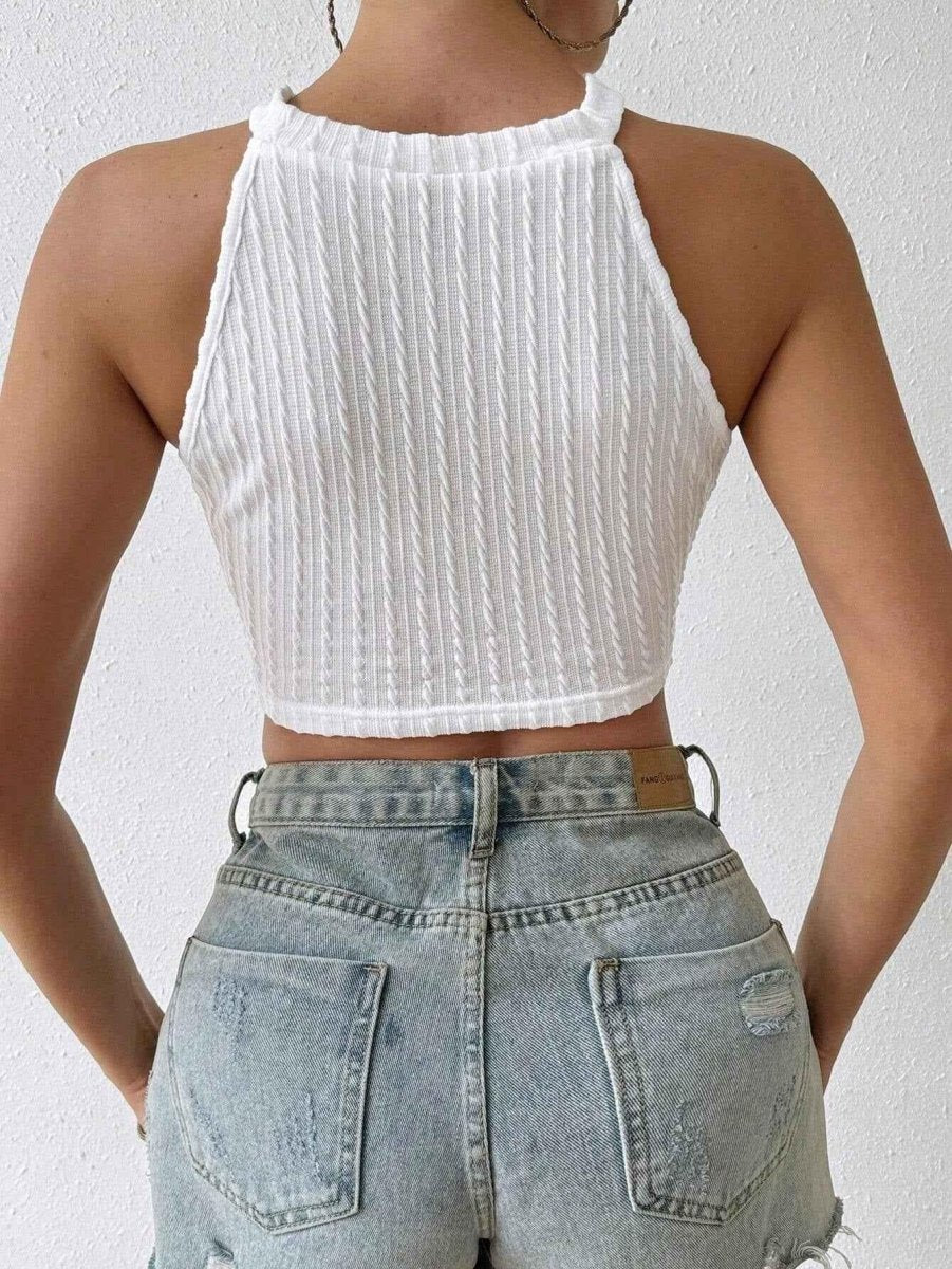 Zara – Häkel-Strick Crop Top mit Fransen & Racerback