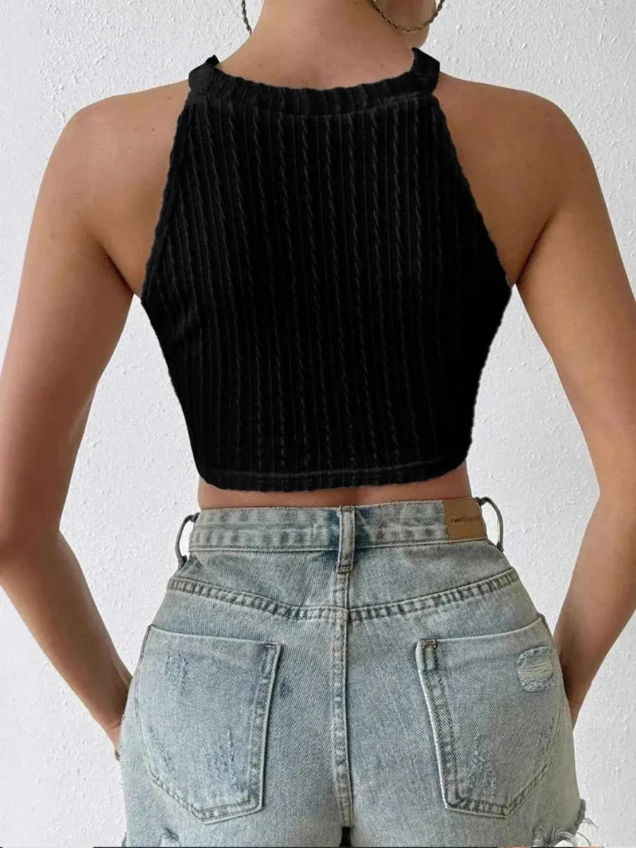 Zara – Häkel-Strick Crop Top mit Fransen & Racerback