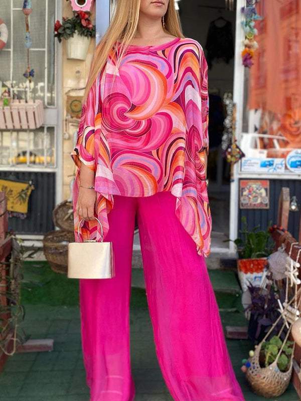 Tamsin | Damen Zweiteiler Set Oversize Bluse Palazzo Hose