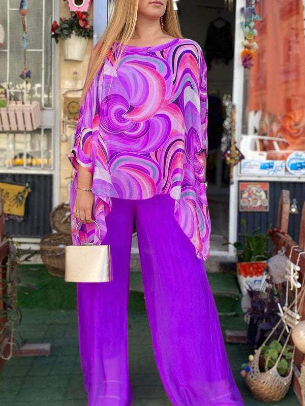 Tamsin | Damen Zweiteiler Set Oversize Bluse Palazzo Hose