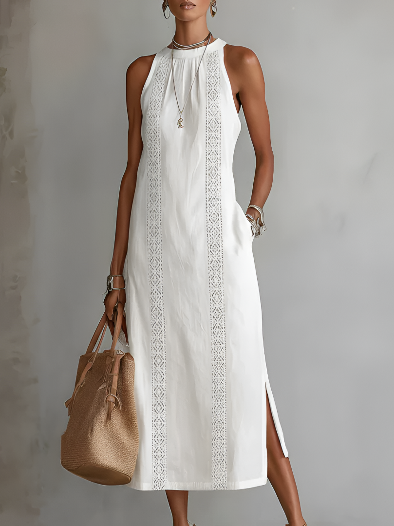 Zenobia | Damen Ärmeloses Midikleid mit Stehkragen