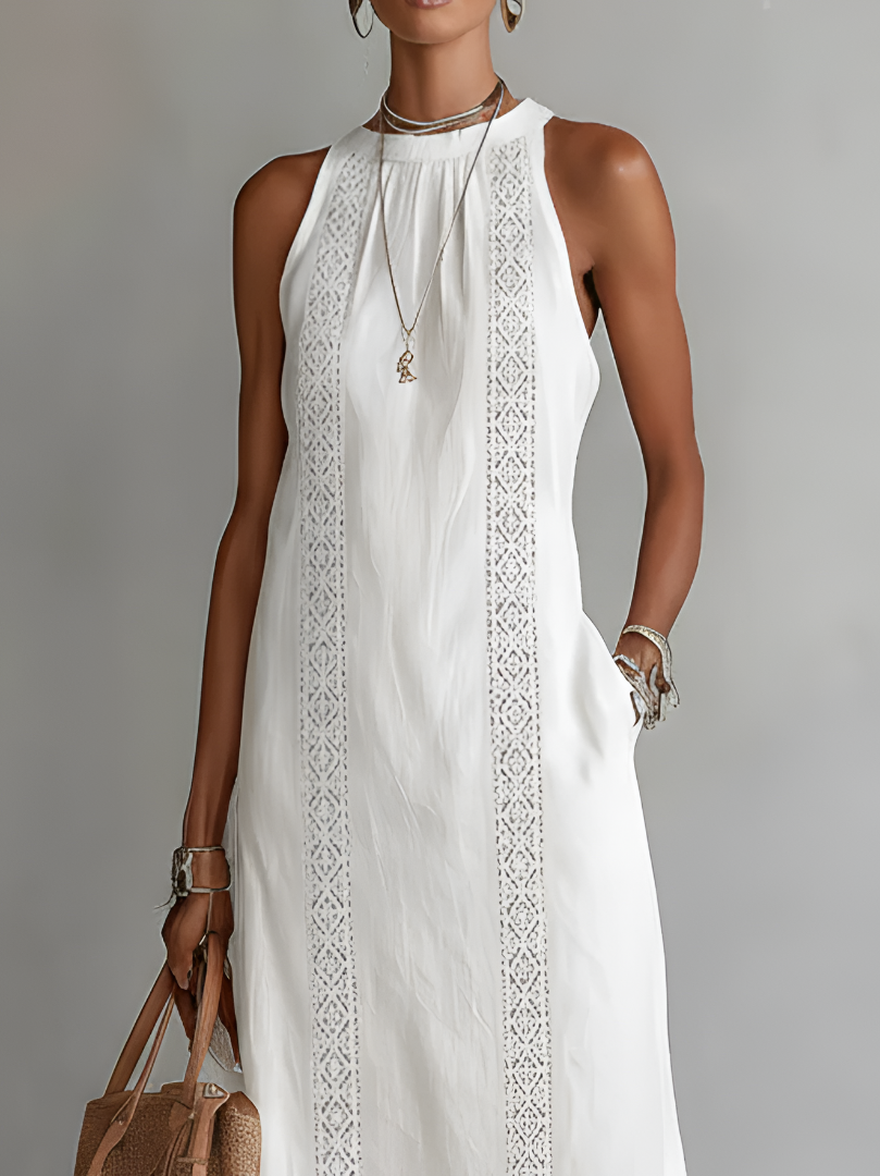 Zenobia | Damen Ärmeloses Midikleid mit Stehkragen