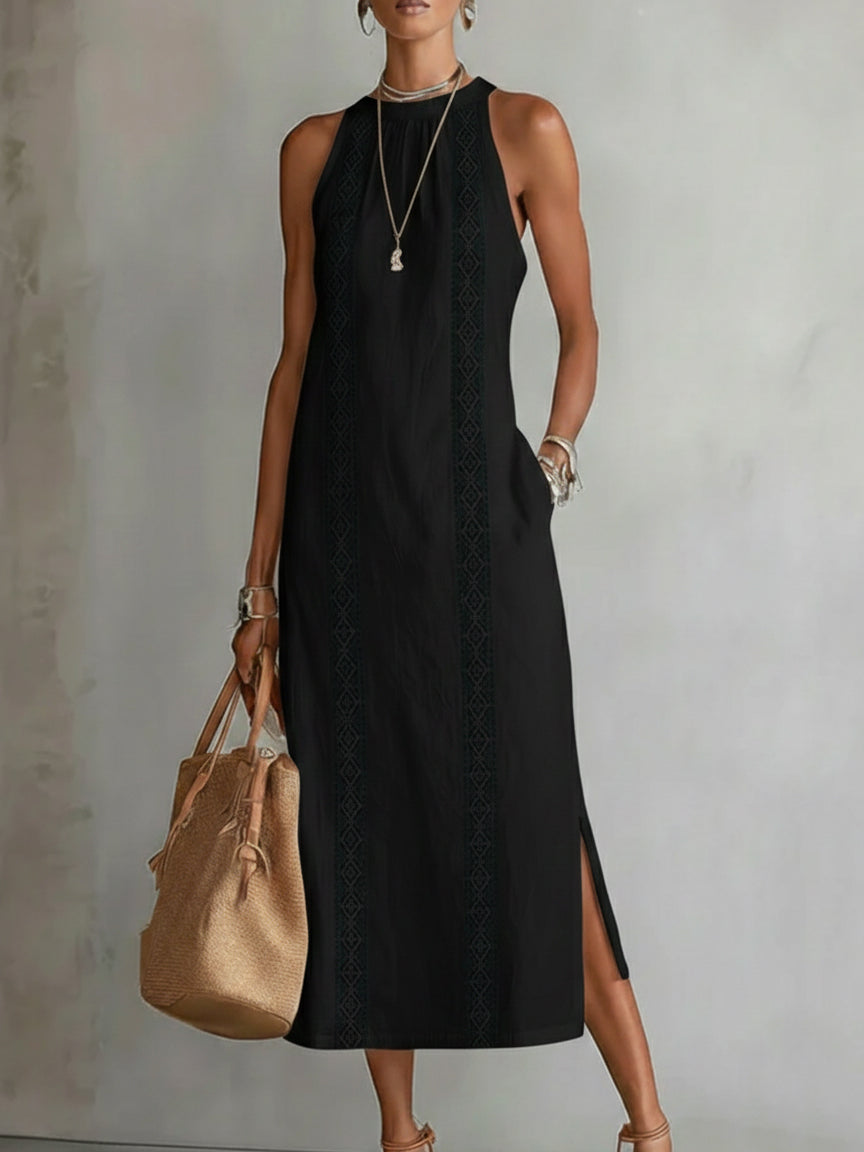 Zenobia | Damen Ärmeloses Midikleid mit Stehkragen