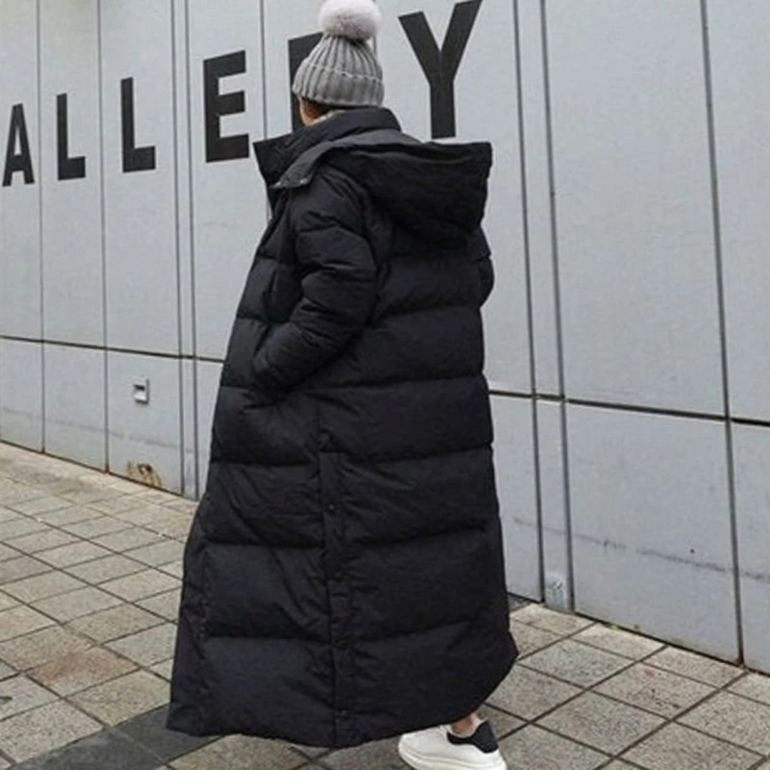 Zilan | Damen Schwarze Lange Winterjacke mit Kapuze